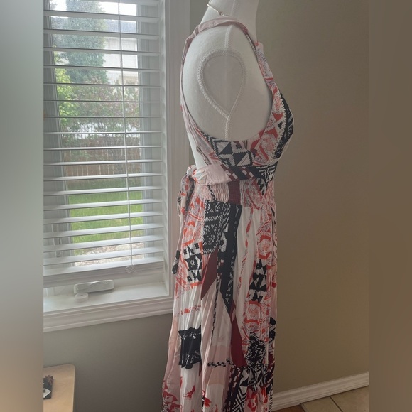 [S]ATL Abel The Label Aztec Geo Print Maxi Dress Slit Open Back Boho - Picture 7 of 12